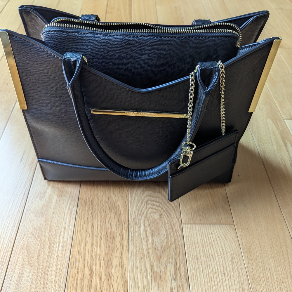 Steve Madden Black and Gold Tote Bag Structured Design